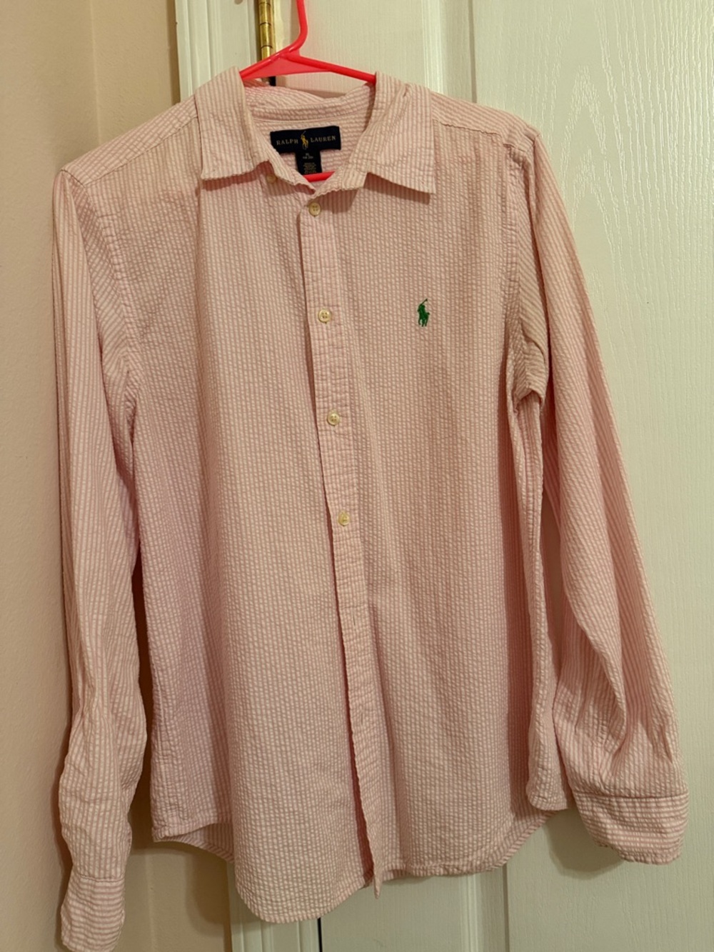 Ralph Lauren Light Pink Seersucker Long-Sleeve Button-Up Shirt